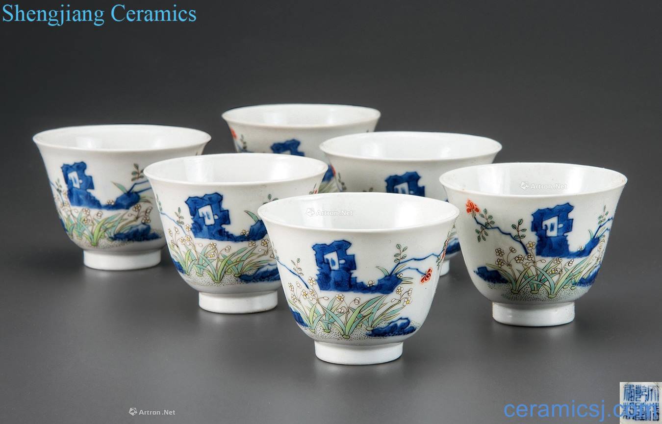 qing Blue and white color flora cup (6 sets)