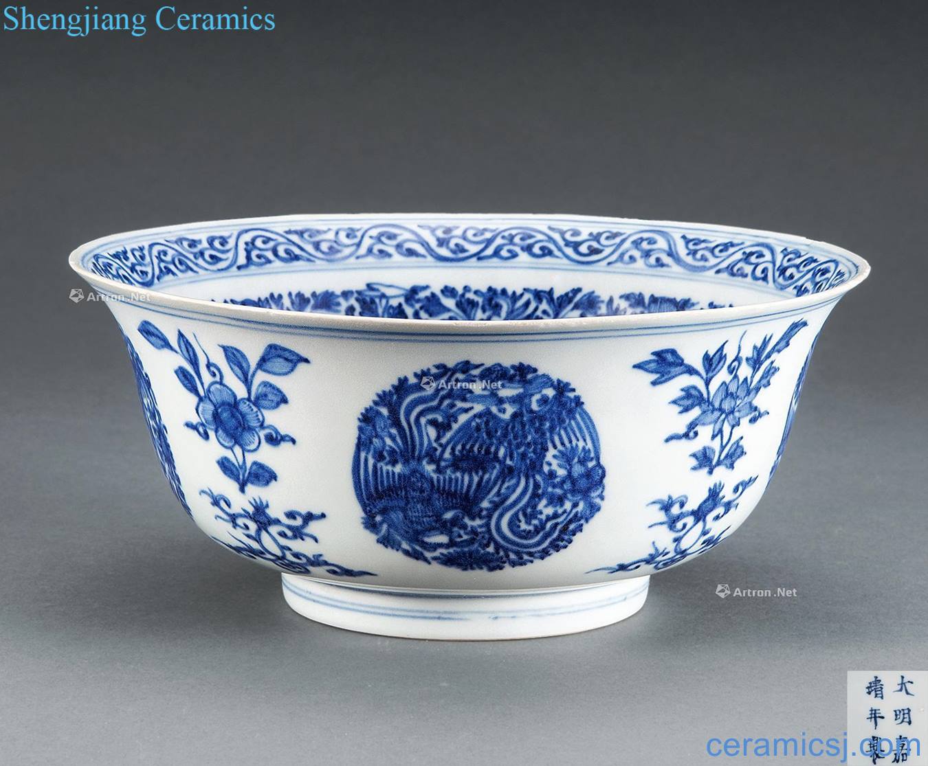 The qing emperor kangxi phoenix peony green-splashed bowls