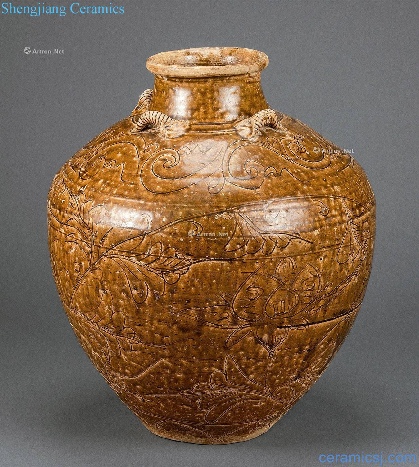 The five dynasties Jizhou kiln hand-cut jomon four cans