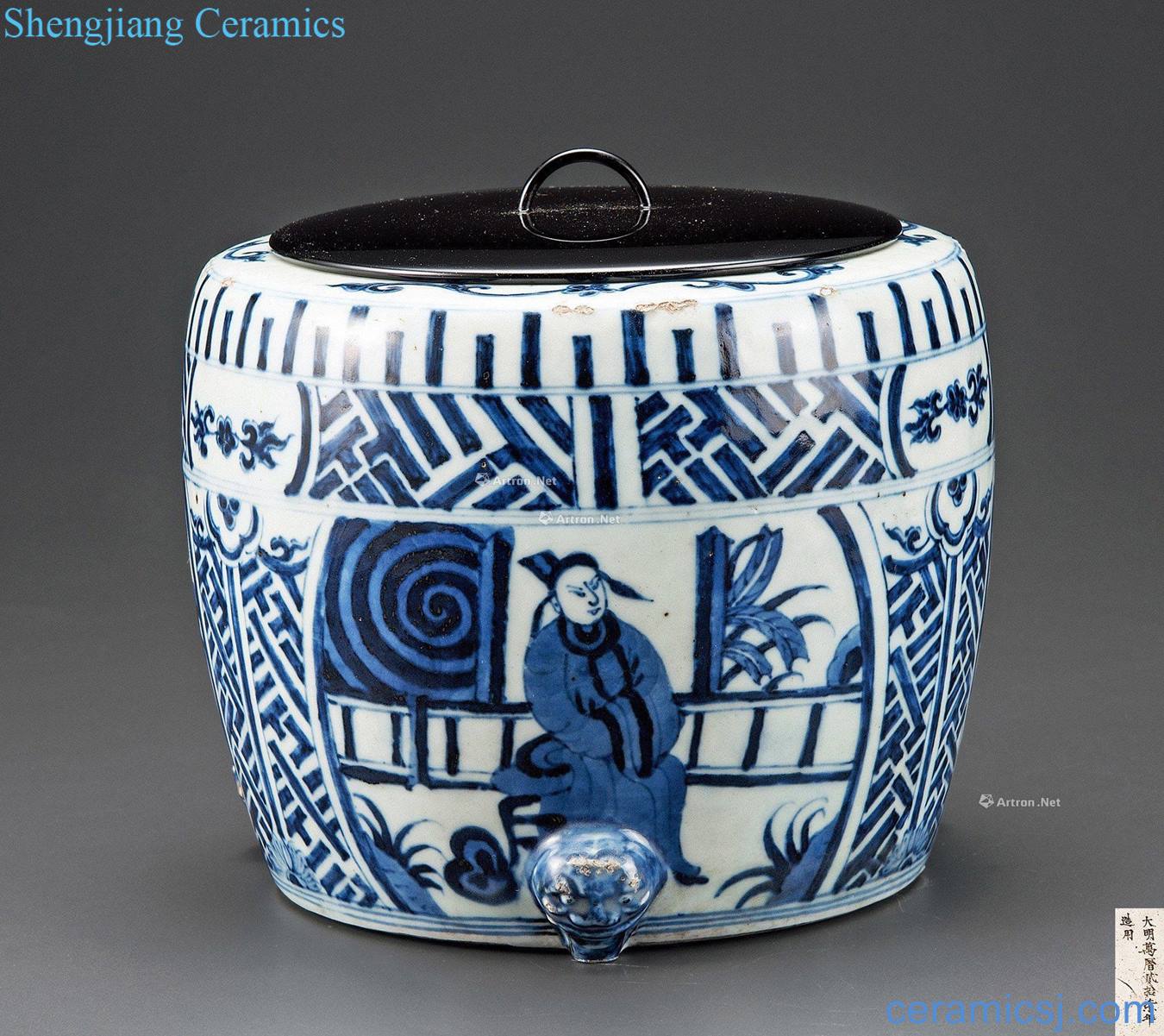 Ming wanli Blue and white grain three-legged furnace medallion characters