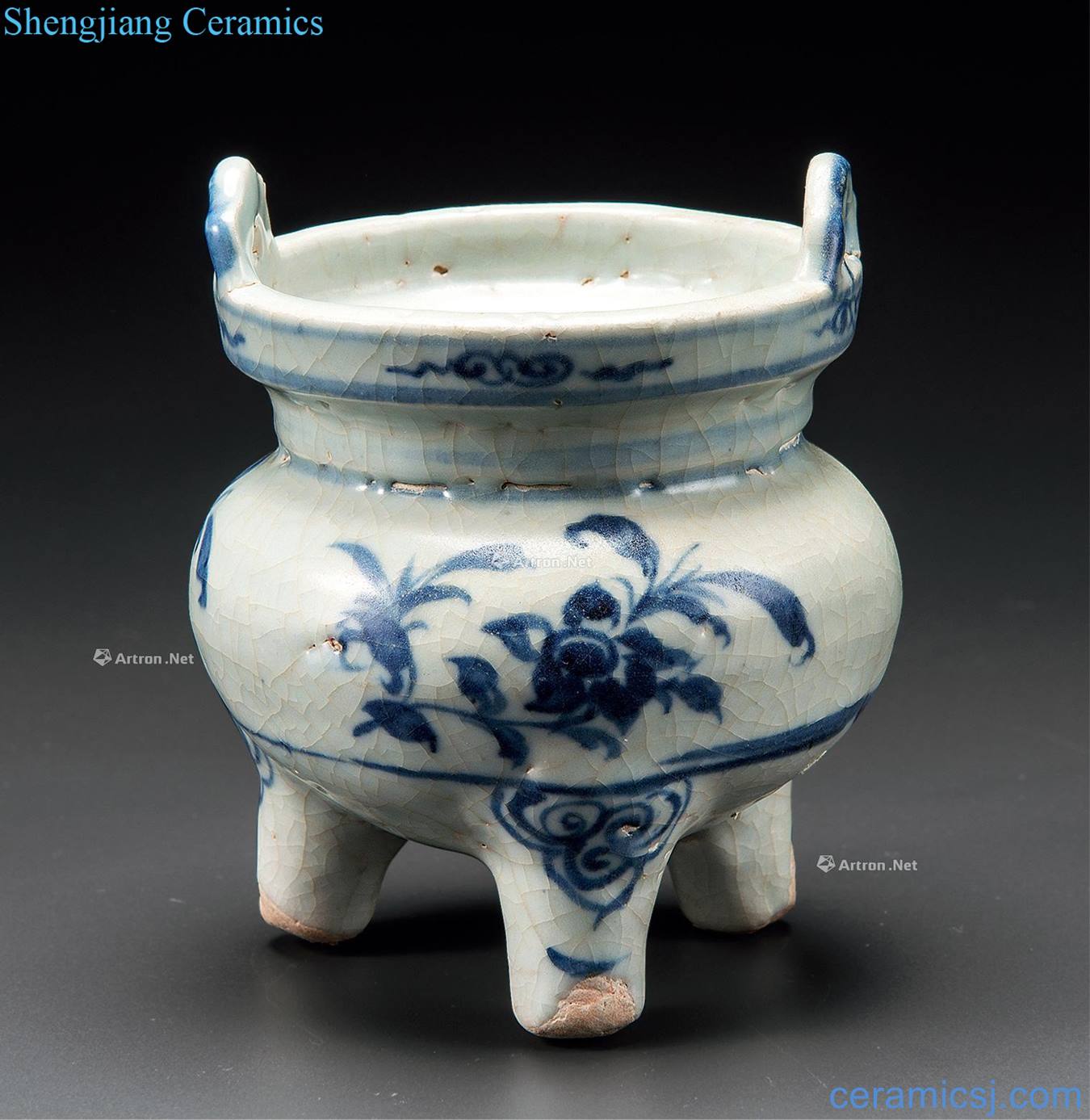 Ming Blue and white landscape ears furnace