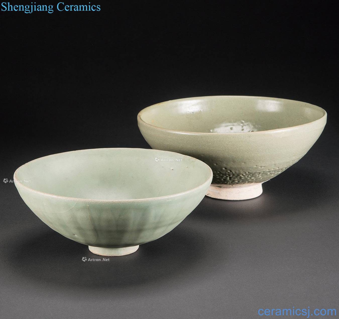 Song yuan Longquan celadon lotus-shaped bowl bowl, green jun glaze kiln