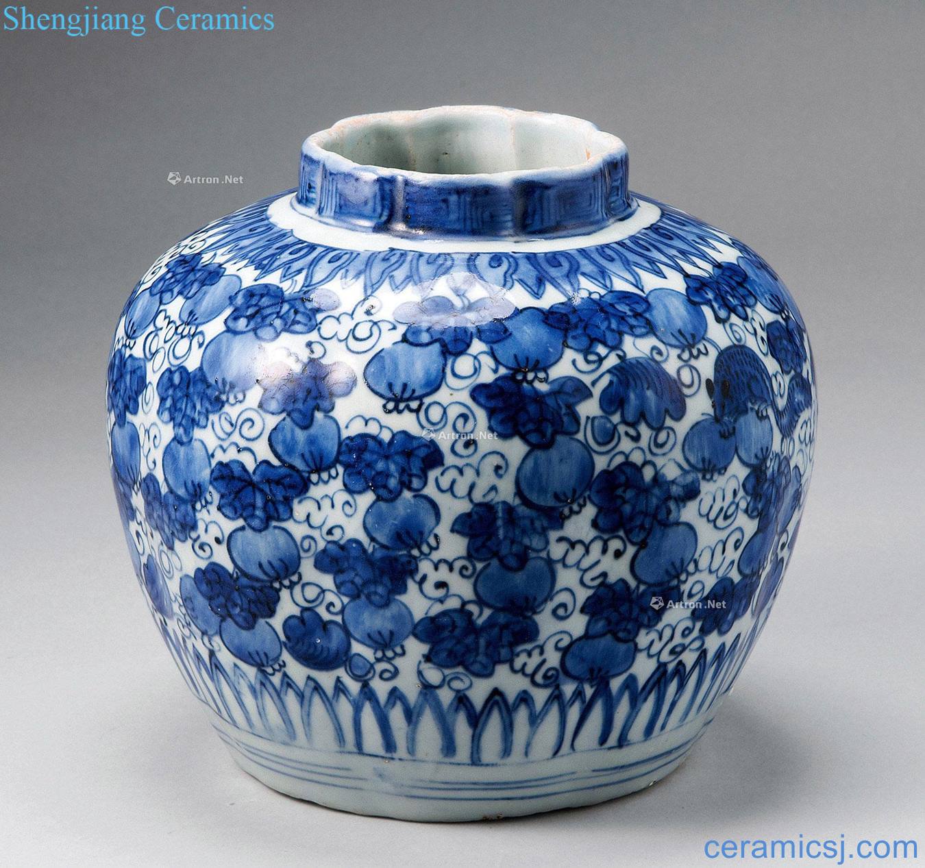 Ming Blue and white squirrel grape flower pot