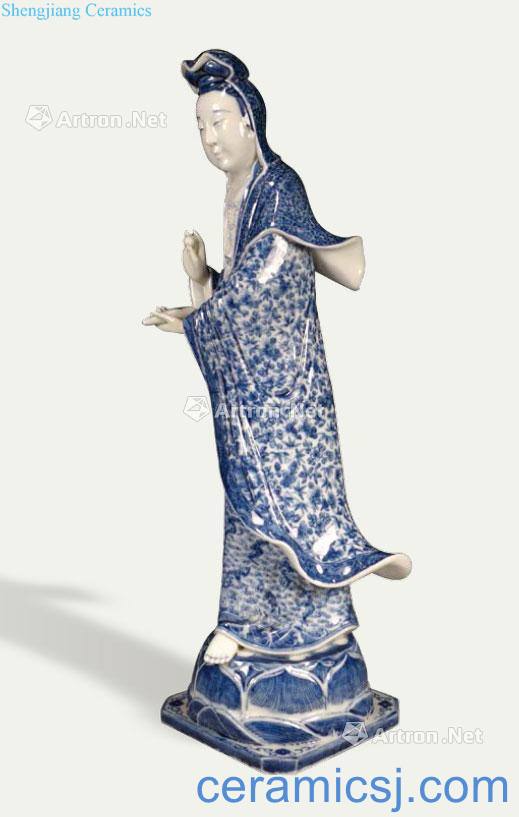 Qing guangxu Blue and white guanyin statues