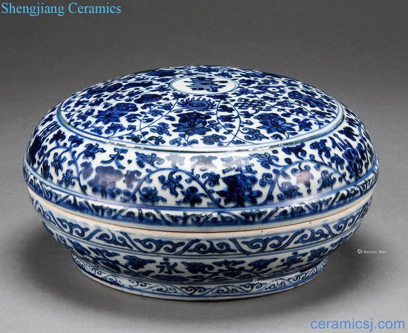 Ming Blue and white text tang grass lines cover box