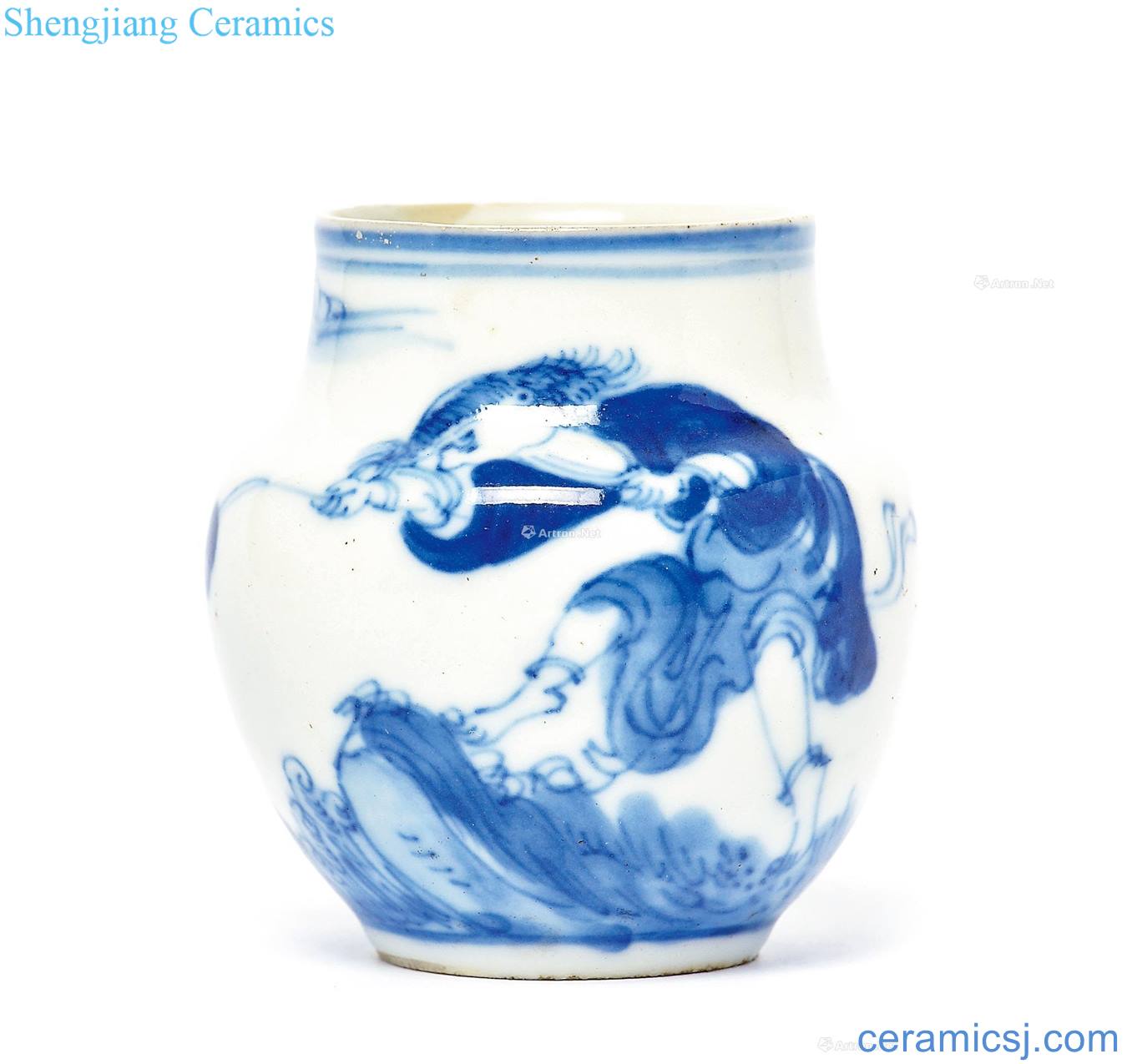 qing Blue and white bang toads bird cup play