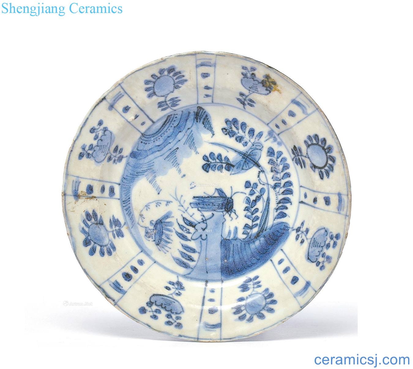 Ming Blue and white flower grain grasses and disc