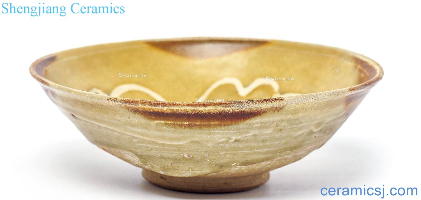 The tang dynasty Copper in changsha kiln flowers green-splashed bowls