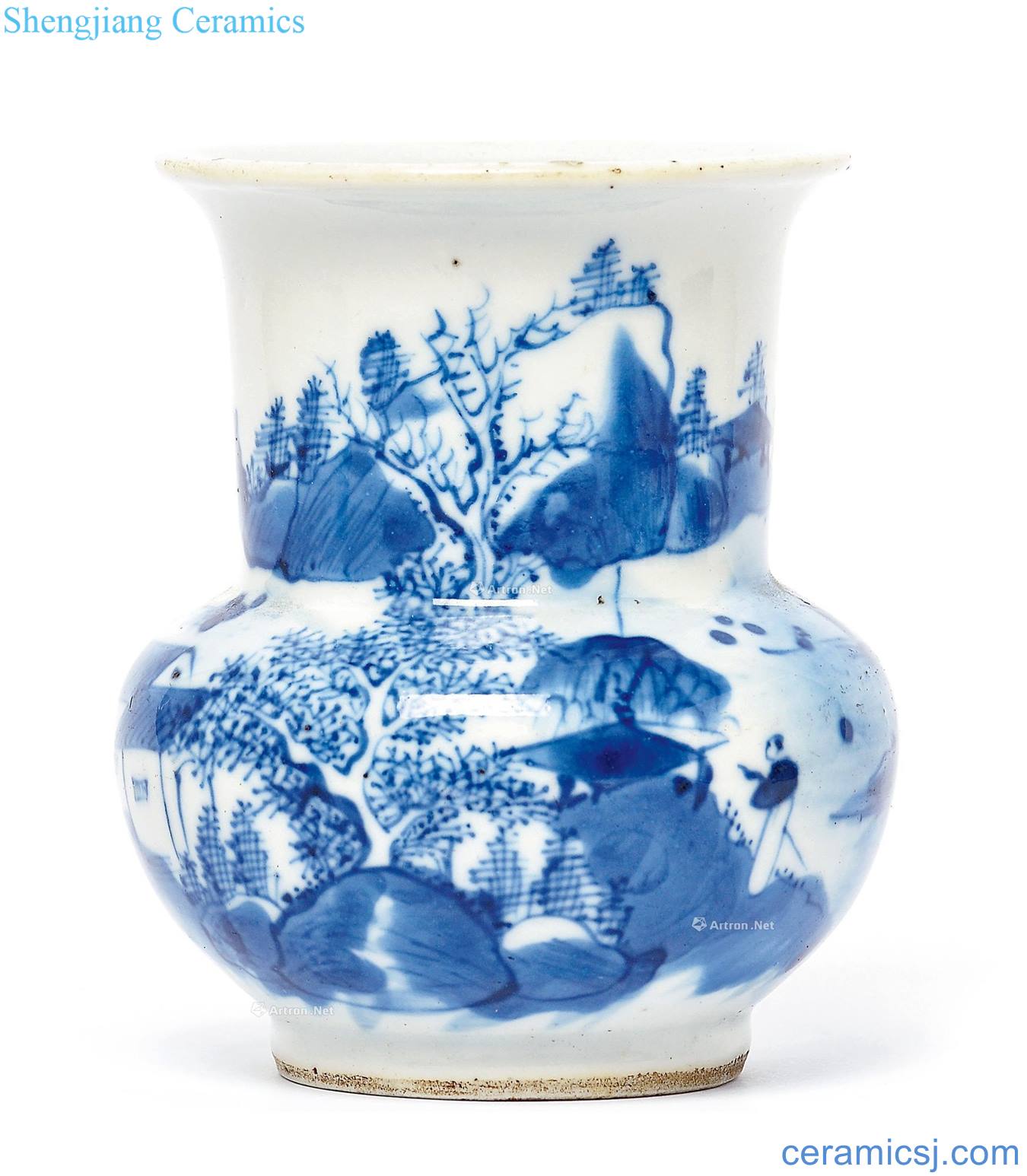 qing Blue and white landscape grain slag bucket