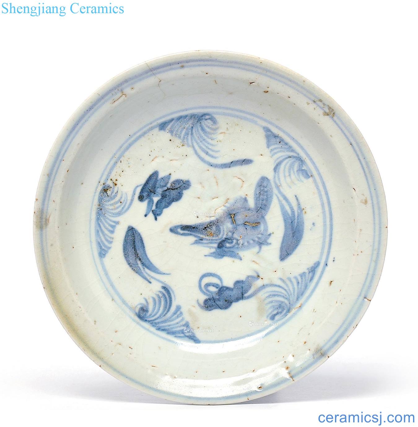 Ming Blue and white lotus pond water birds grain disc