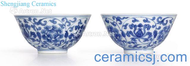 Qing yongzheng Blue and white tie up branch's lotus lines (a) small cup