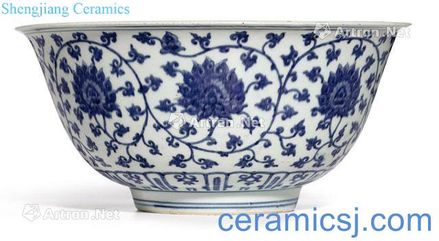 Ming jiajing Blue and white lotus flower grain left mouth big 盌