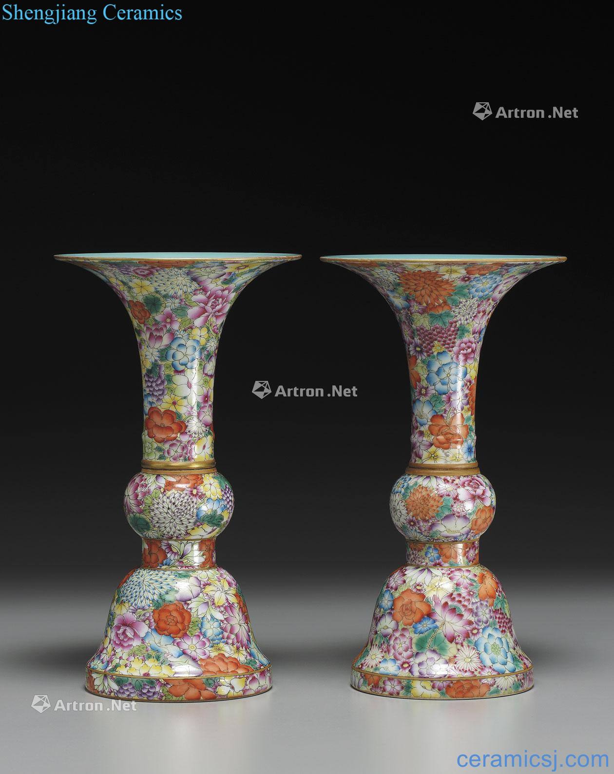 Qianlong pastel white flower vase with pot (a)