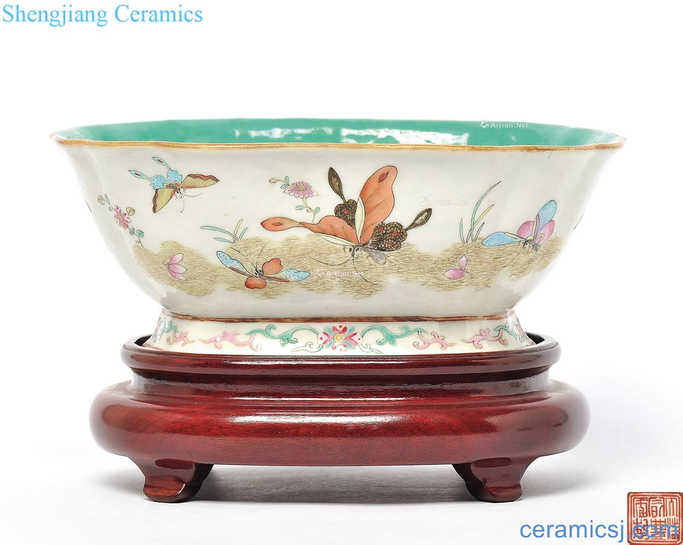 Qing xianfeng pastel flowers prismatic bowl butterfly tattoo
