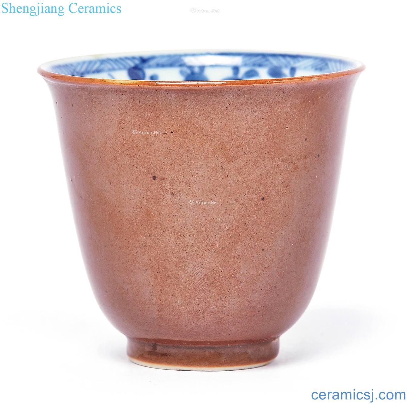 Qing dynasty Blue and white flower butterfly tattoo cup sauce glaze