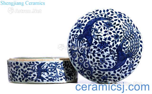 Ming wanli Blue and white floral grain dome box