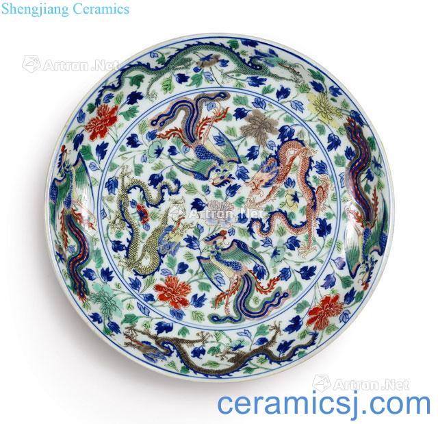 The qing emperor kangxi Colorful floral longfeng tray