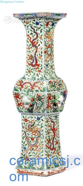 Ming wanli Colorful floral shop 4 first square vase with dragon pattern