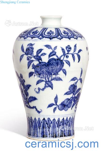 Ming yongle Blue and white folding branches fruit grain mei bottle