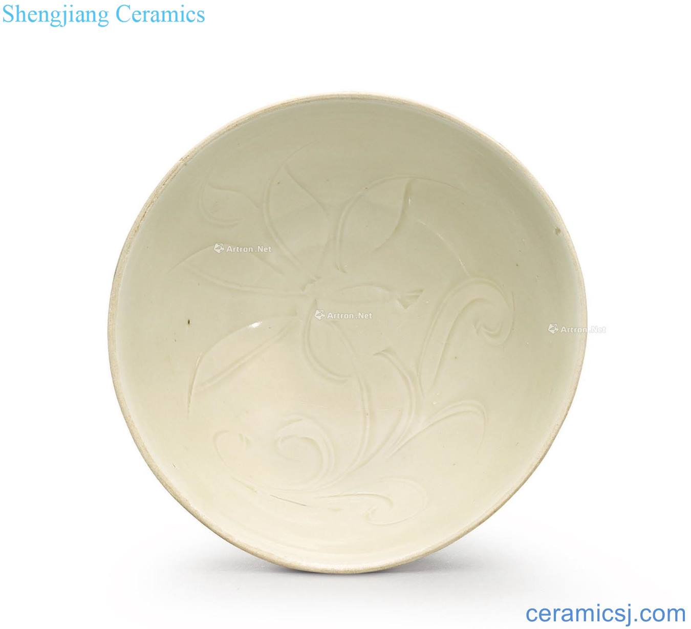 Northern song dynasty kiln white glazed carved day lilies grain small bowl