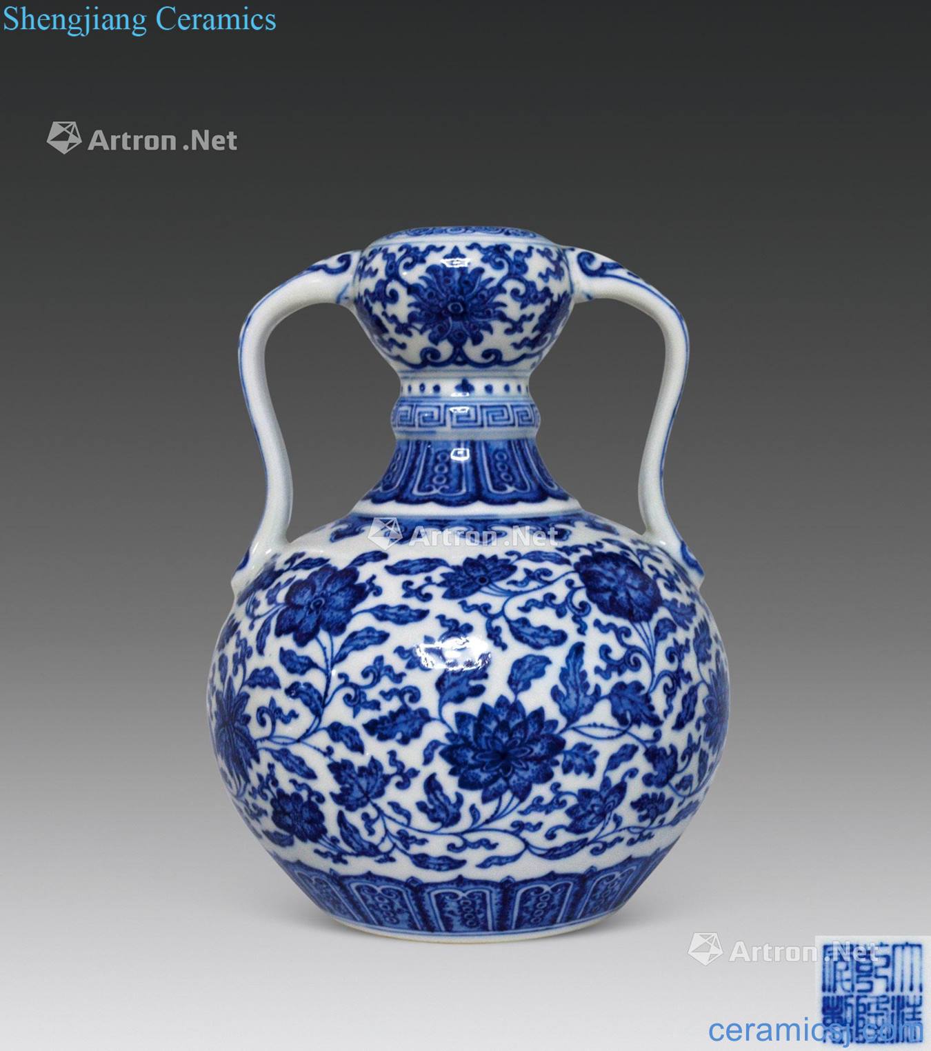 Qing qianlong blue ribbon ear garlic bottle