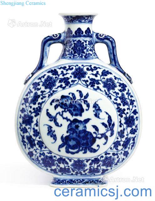 Qing qianlong Blue and white tie up lotus flower grain apricot round medallion type 1: flat with a pair of pot