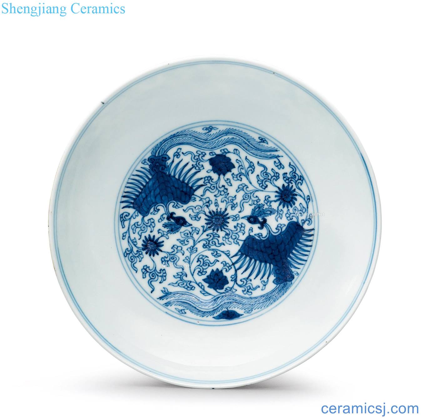 Qing yongzheng Blue and white phoenix wear pattern plate