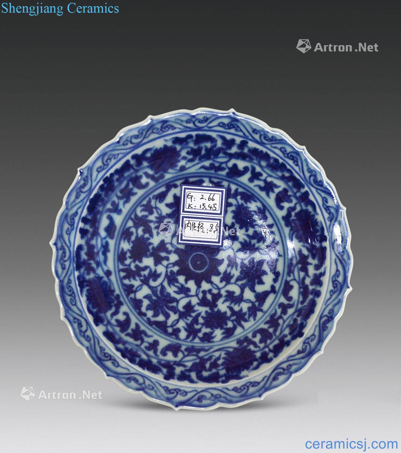 Qing yongzheng Blue and white floral disk mouth around branches