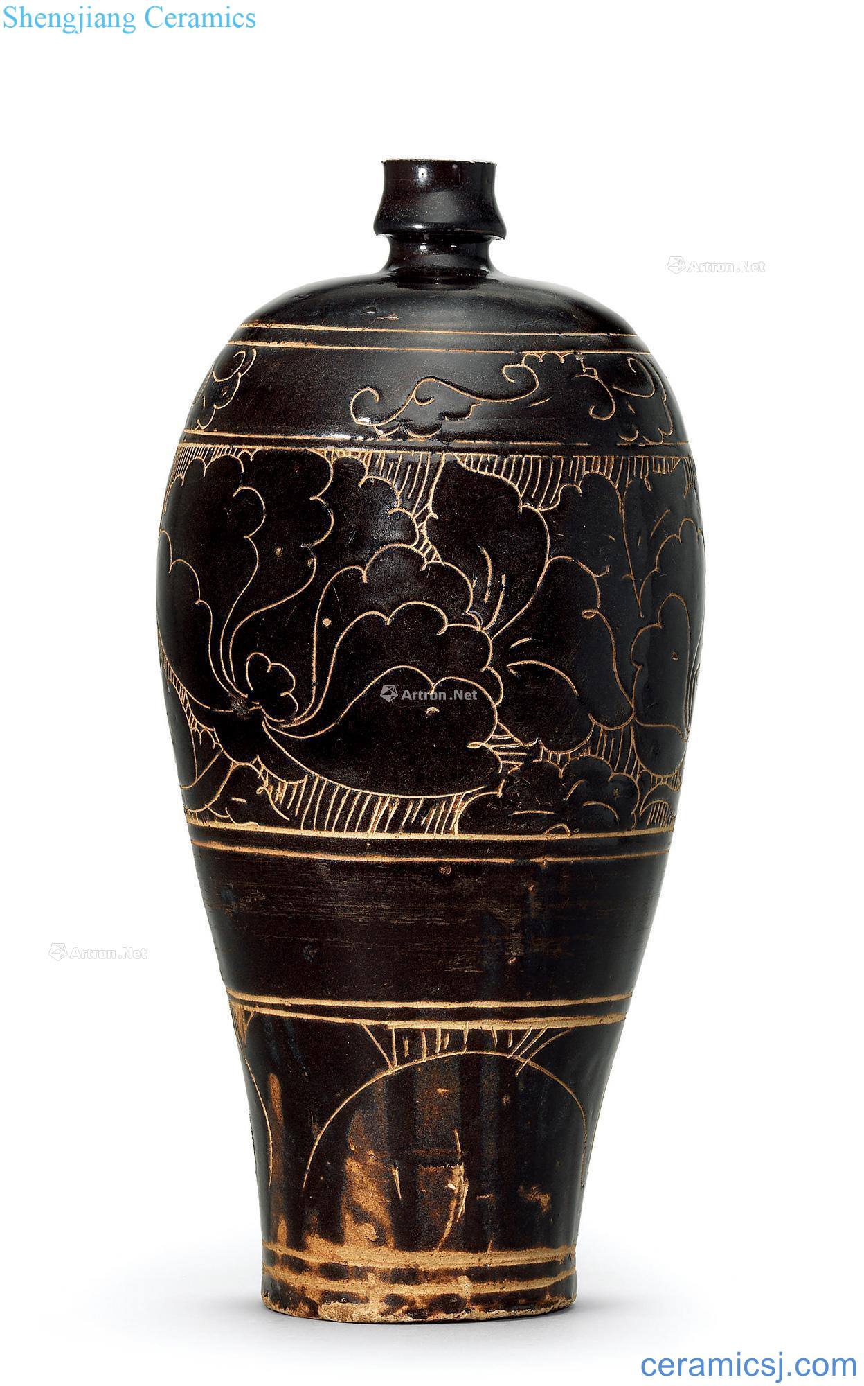 Gold magnetic state kiln carved black peony grains may bottle