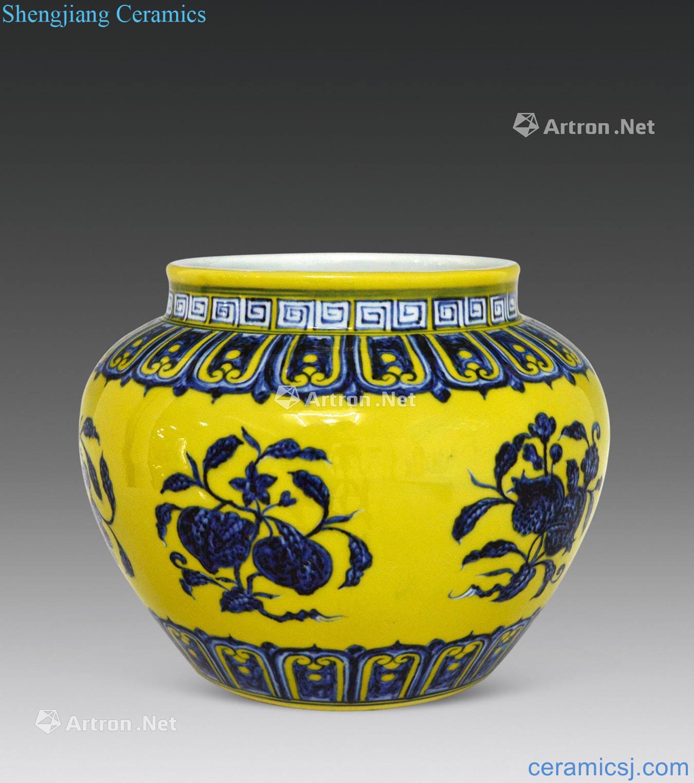 Ming yongle Blue and white fruits and grain yellow glaze cans
