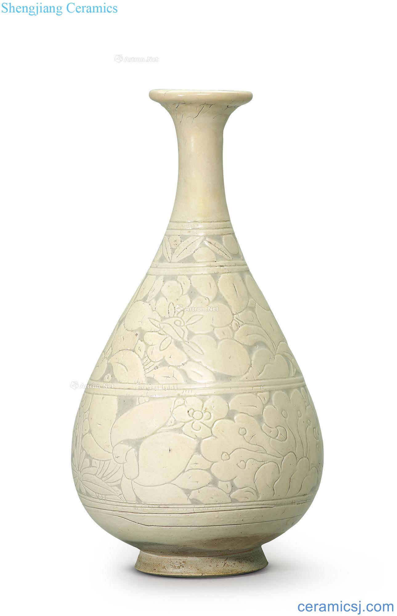 Northern song dynasty/gold magnetic state kiln water carved peony grains okho spring bottle