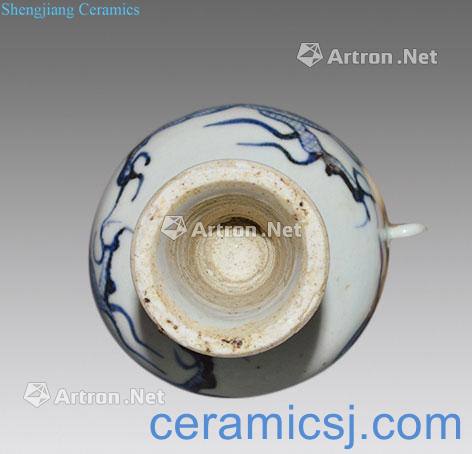The yuan dynasty Blue and white dragon monaural footed cup