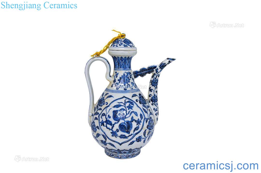 Ming xuande Blue and white cover ewer fold branch flowers and grain