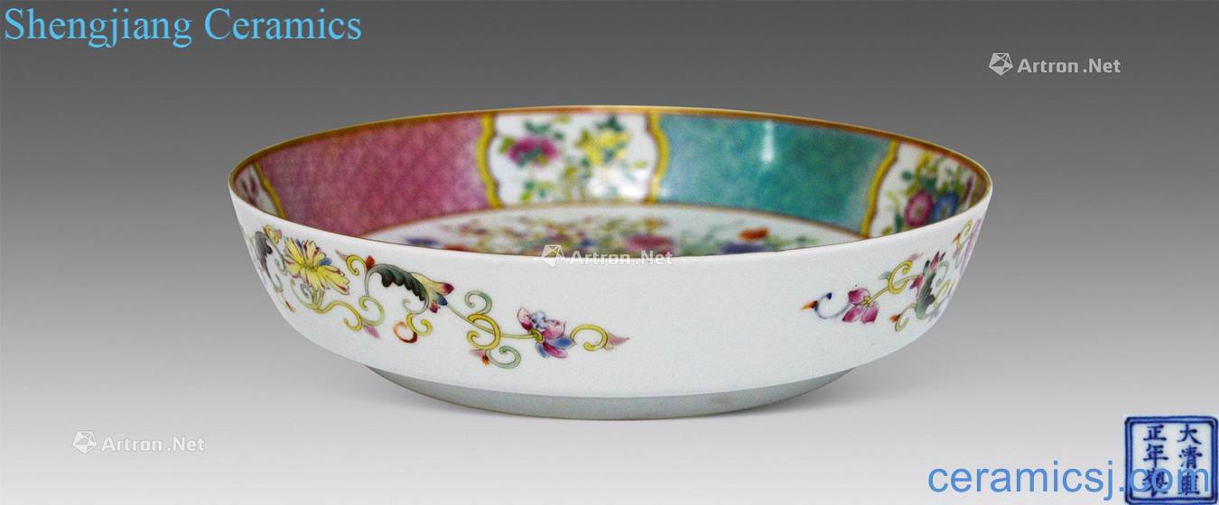 Qing yongzheng porcelain body ocean color flower basket tray