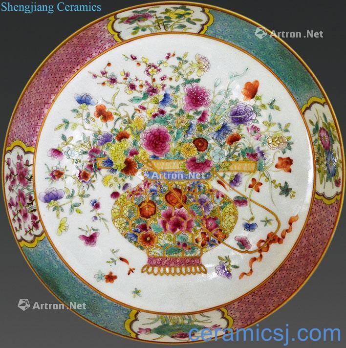 Qing yongzheng porcelain body ocean color flower basket tray