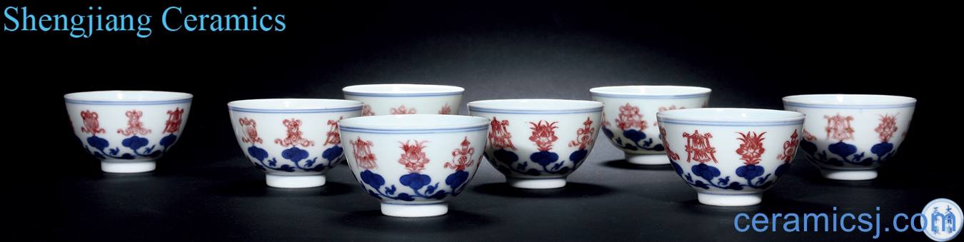 Blue and white youligong qing yongzheng eight auspicious cup eight (a)