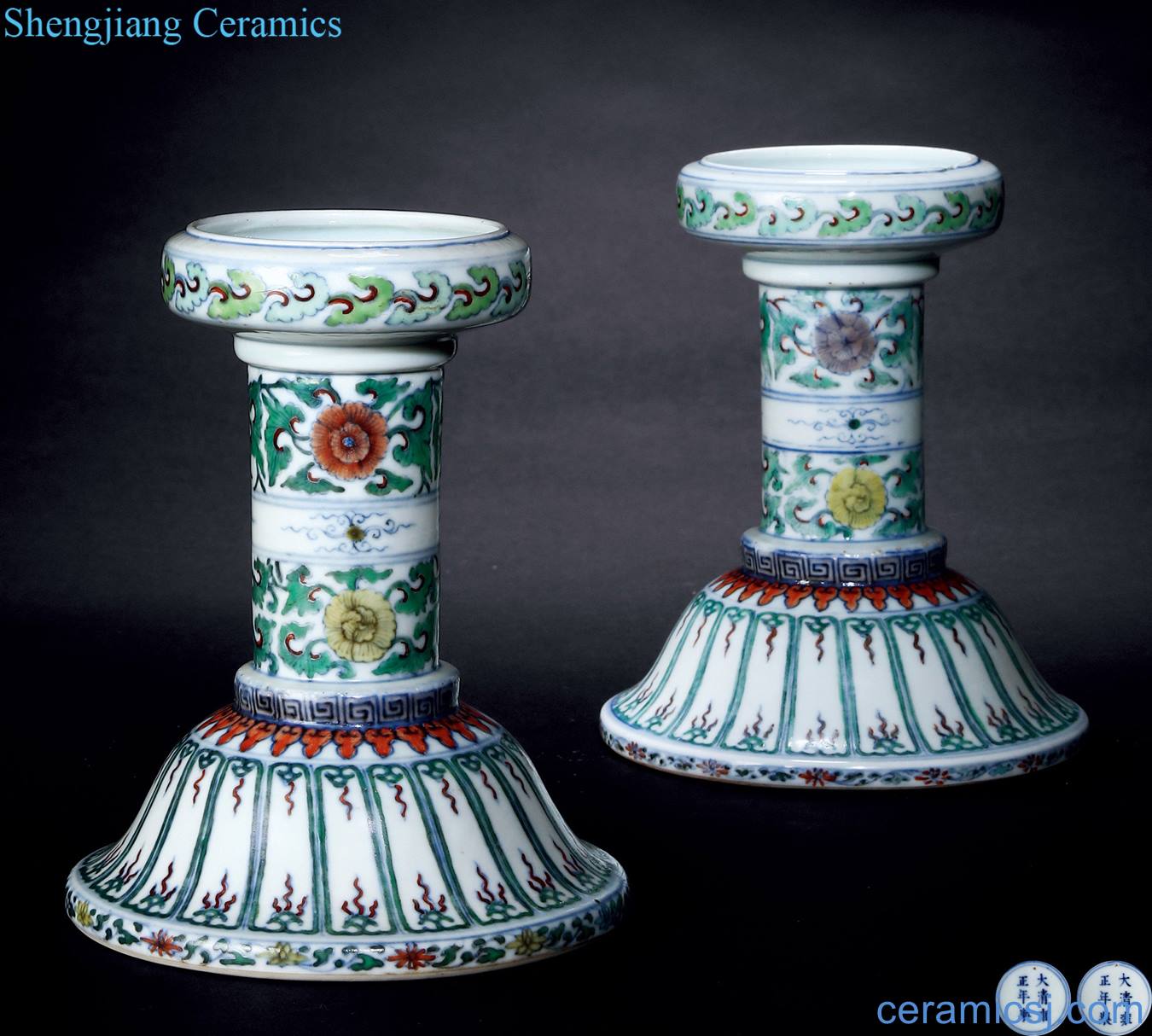 Qing yongzheng bucket colors flower grain candlestick