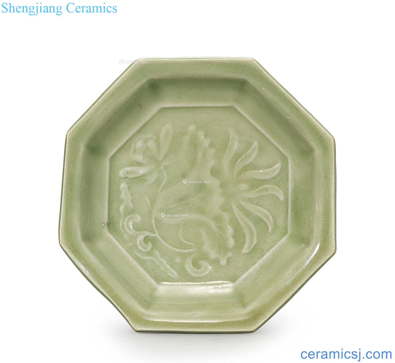 Northern song dynasty Yao state kiln green glaze printing grain sides small dish