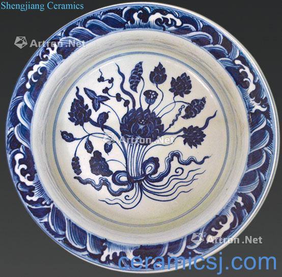 Ming xuande Blue and white floral print wash around branches