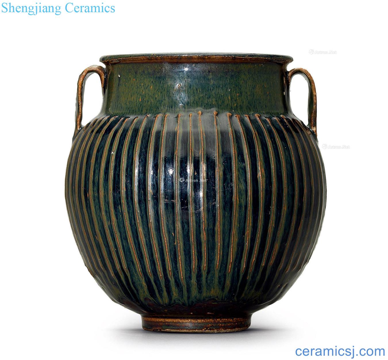 Northern song dynasty/golden brown and black glaze ribbed double tank