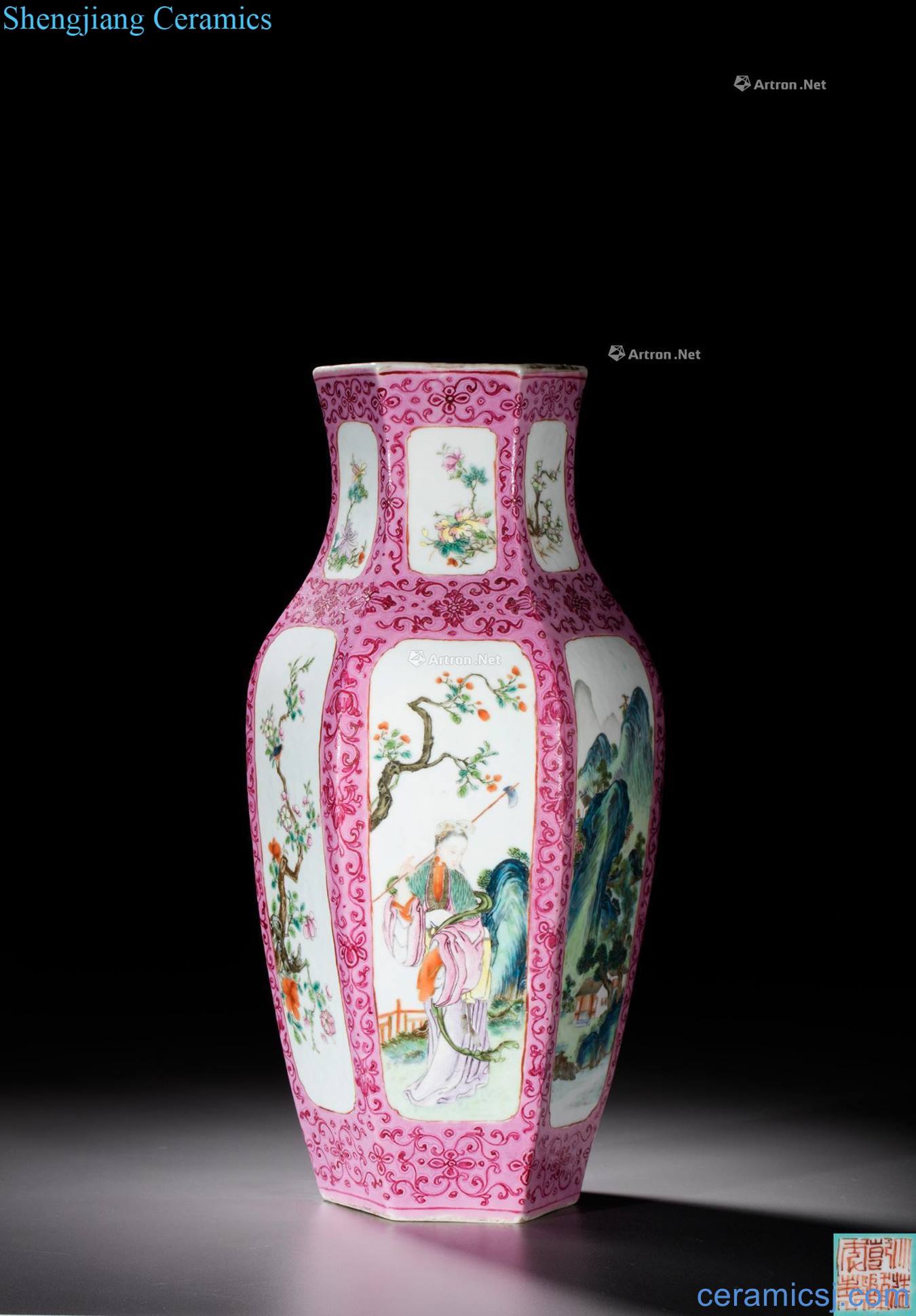 Qing qianlong landscape window famille rose vase
