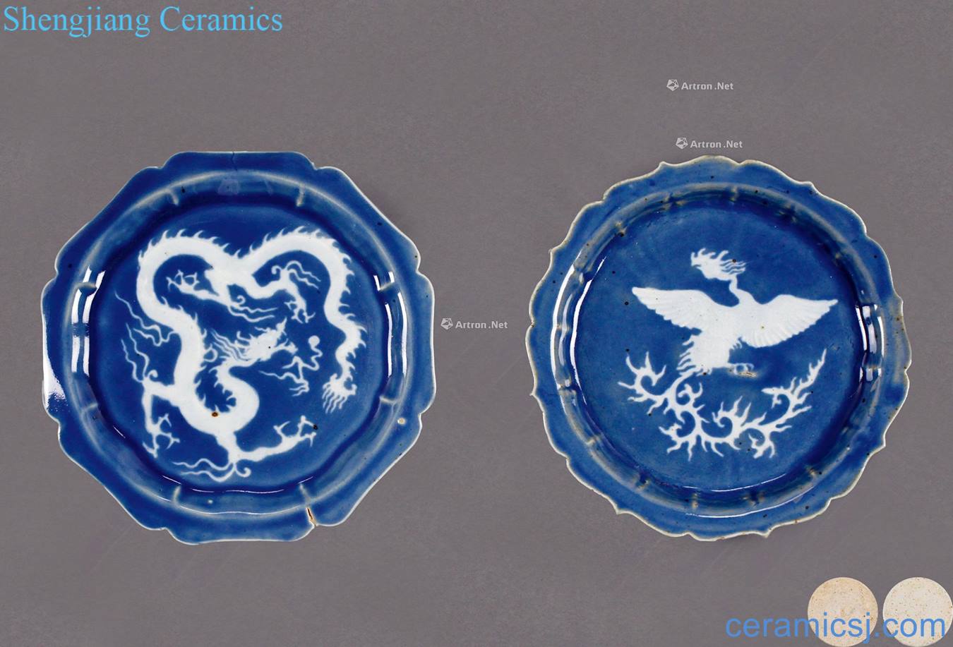 yuan The blue dragons and phoenixes basin (a)