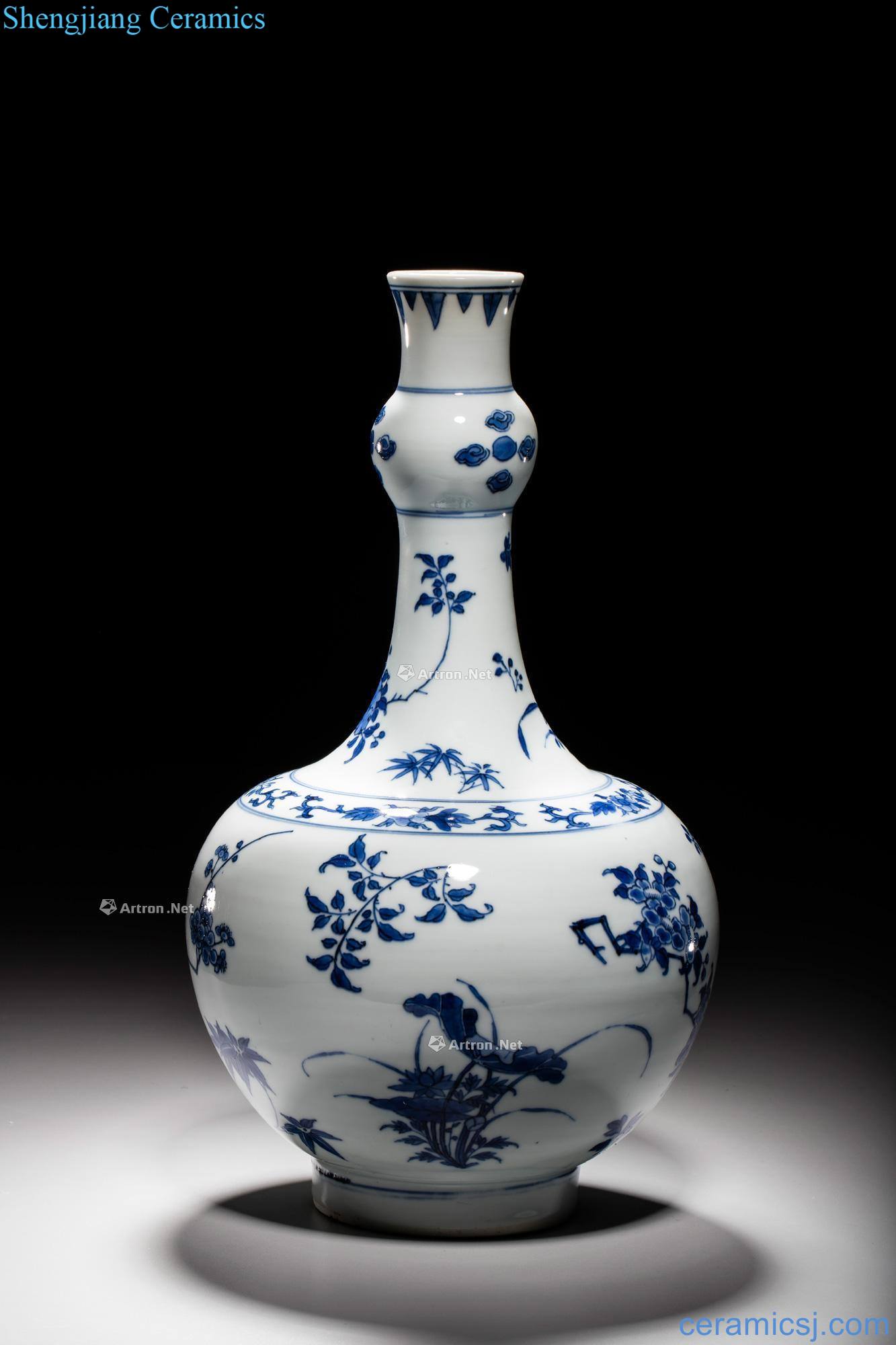 Ming chongzhen Blue and white flower bottles of garlic