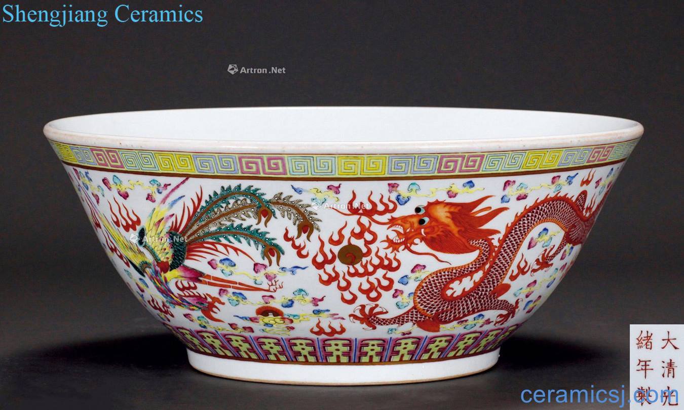 Qing guangxu Pastel longfeng bowl