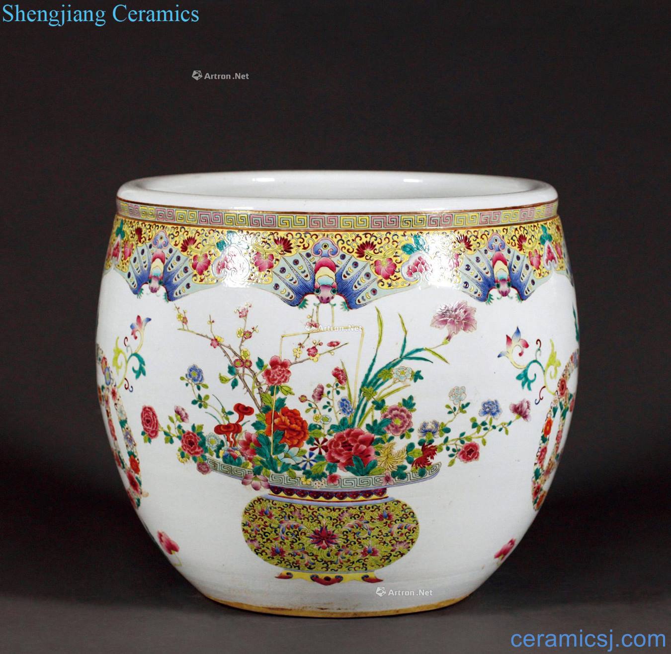 The famille rose flower basket reign of qing emperor guangxu cylinder