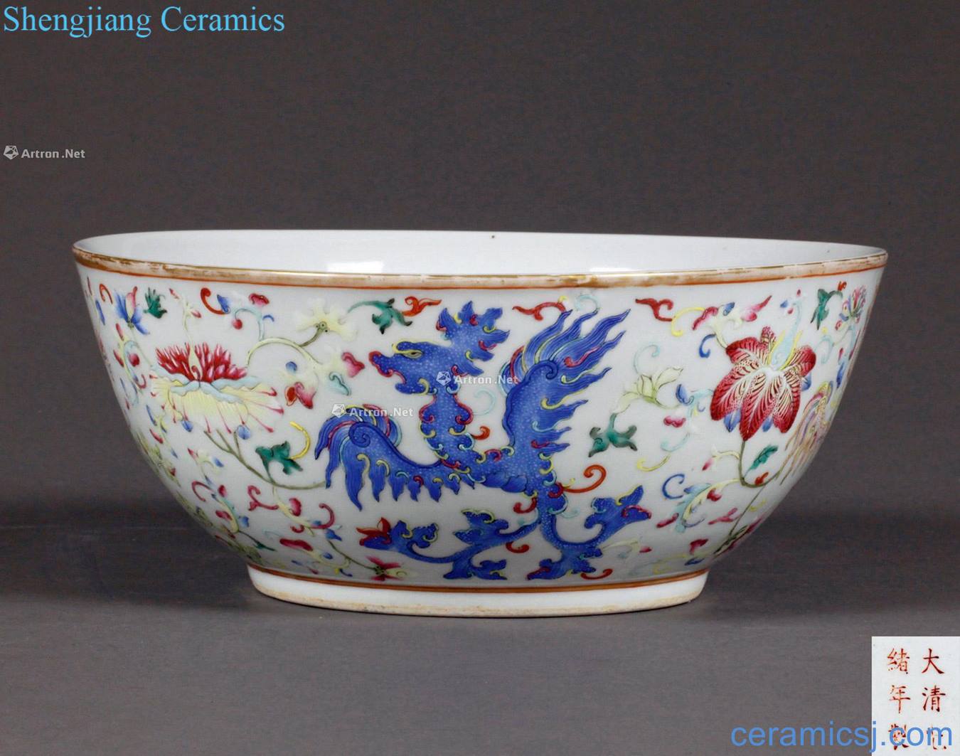 Pastel reign of qing emperor guangxu woven chicken big bowl