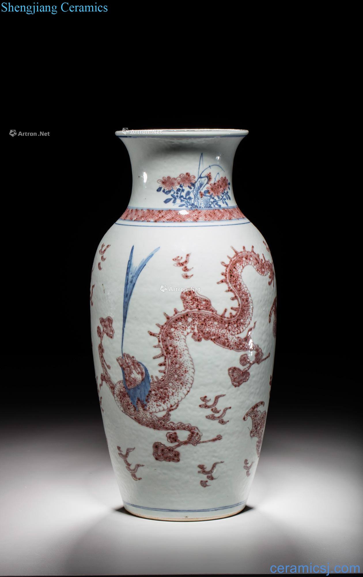 Qing qianlong Blue and white youligong dragon goddess of mercy bottle