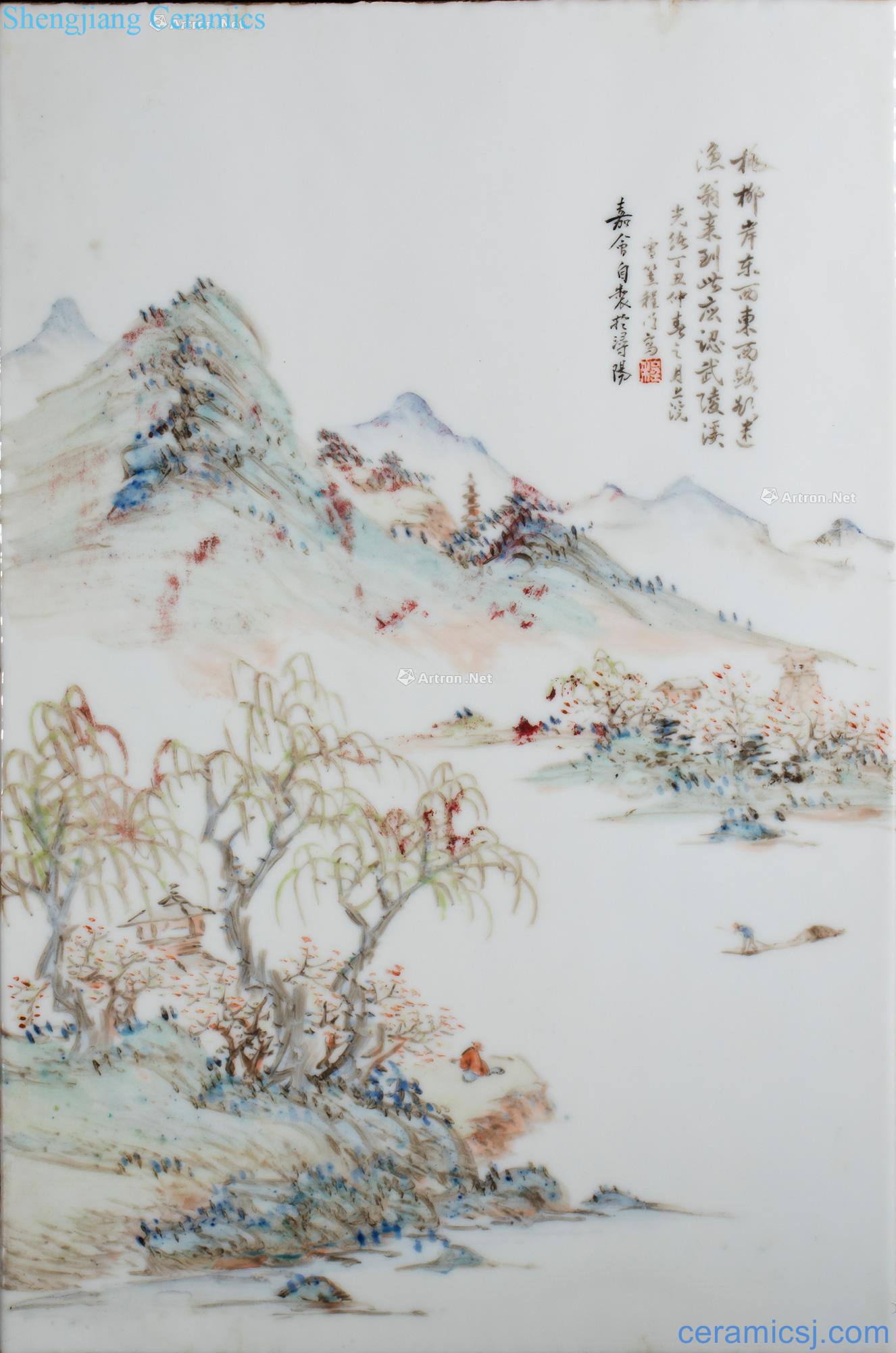 Cheng door reign of qing emperor guangxu shallow color landscape character porcelain plate