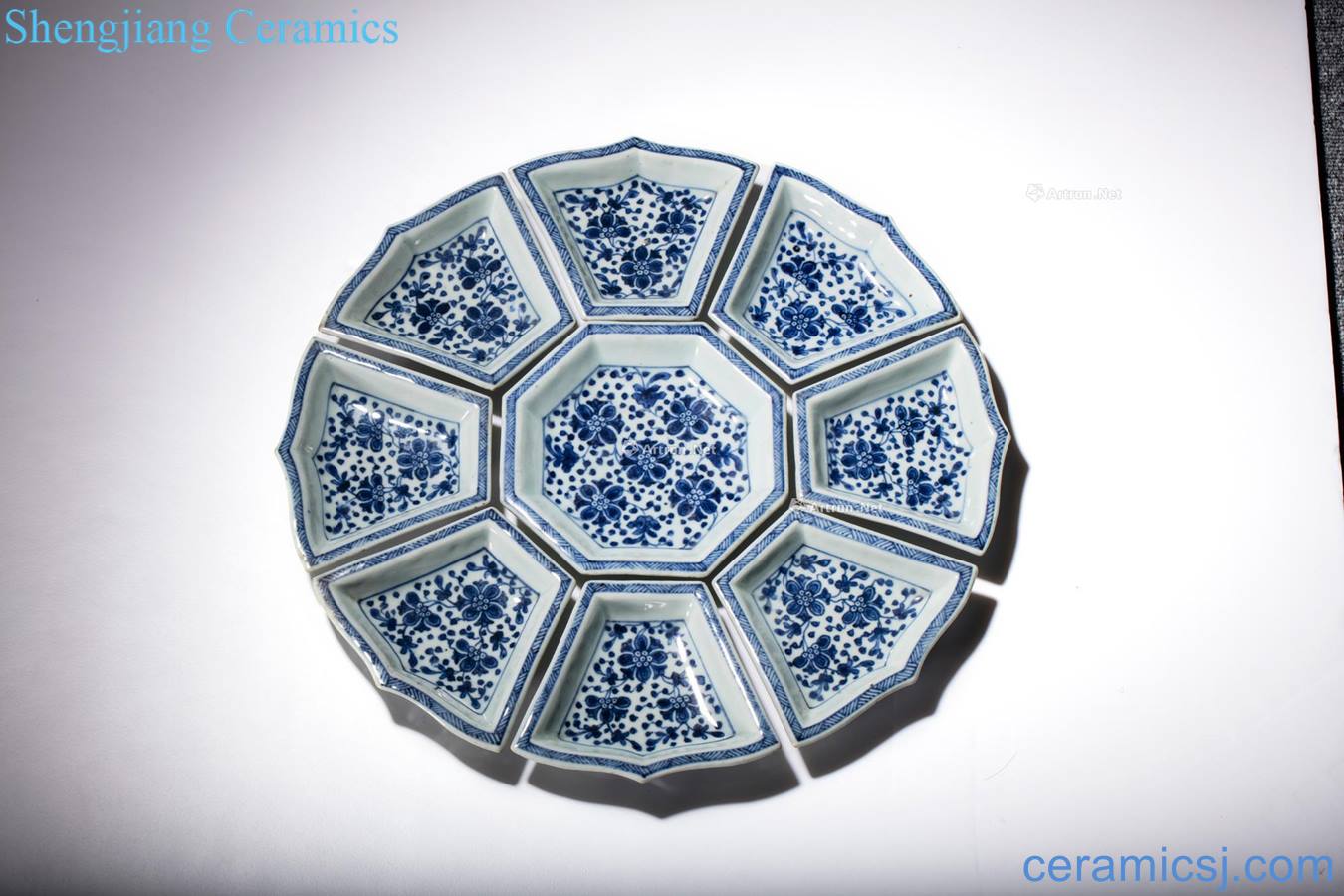 Qing dynasty blue and white flower grain nine tray (a)