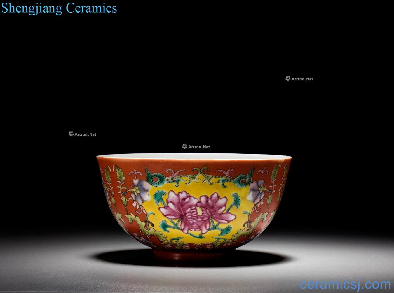 Pastel reign of qing emperor guangxu red bottom window peony pattern bowl